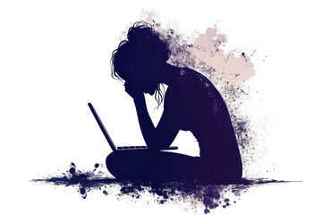 Poster - Woman looking stressed in front of laptopvector illustration isoleted on white background in silhouette .