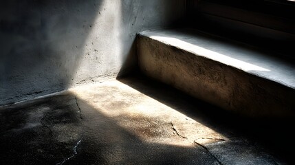 Poster - Sunlight striking a corner of a concrete room.