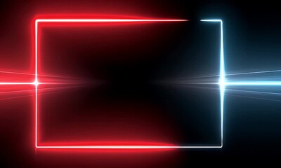Poster - Abstract Neon Light Square Frame with Blue and Red Colors on Black Background