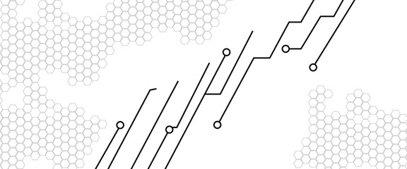 Fototapete - Abstract black background with hexagonal pattern and circuit lines