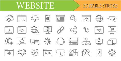 Website and Web Development Line Icons Editable Stroke Set