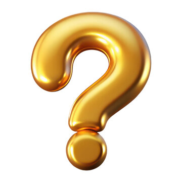 Shiny golden question mark symbol representing curiosity inquiry and the unknown isolated on transparent background