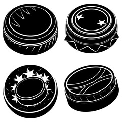 Fototapete - Four unique black and white round containers with different designs and patterns on their tops and sides