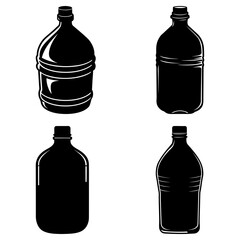 Fototapete - Illustration of four black gallon jugs with different shapes in a symmetrical arrangement on white background