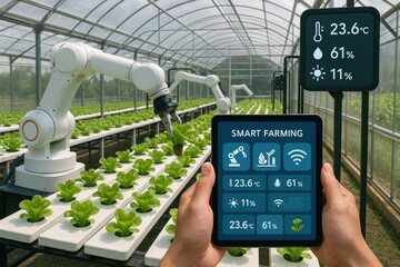 Poster - Automated greenhouse cultivation with robotic arms and digital monitoring hydroponics