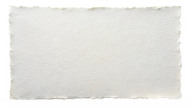 A rectangle of white handmade paper with a rough texture isolated on a transparent background is ready for text or graphics
