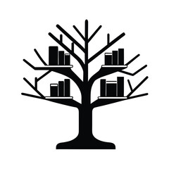 Poster - Silhouette a tree shaped bookshelf with books library