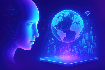 Poster - Futuristic artificial intelligence observing global digital cityscape image