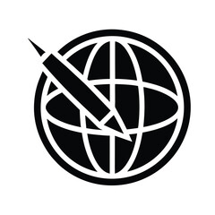 Poster - Silhouette globe with pencil drawing a line across vector