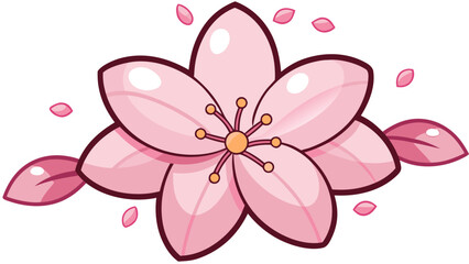 Poster - Illustration of a large pink cherry blossom with surrounding petals on a white background space filling created with generated ai