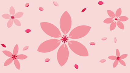 Poster - Pink cherry blossom flowers and petals in a light pink background creating a floral pattern design created with generated ai