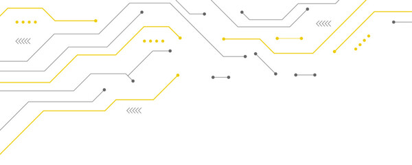 Aufkleber - Abstract gray and yellow color digital technology futuristic circuit board background design. Technology dots lines connect network background.	