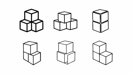 Aufkleber - Six arrangements of stacked cubes displayed in a line with simple black outlines on a white background created with generated ai