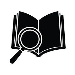 Poster - Silhouette magnifying glass over open book icon lens search