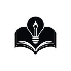 Poster - Silhouette open book with light bulb logo on lightbulb idea