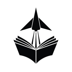Poster - Silhouette paper airplane launching from open book vector