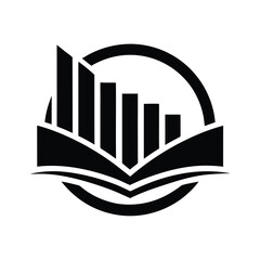 Poster - Silhouette rising bar chart within a circle over an open book logo