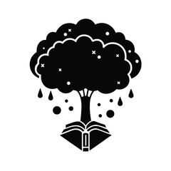 Poster - Silhouette tree growing from open book with rain drops vector