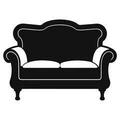 Aufkleber - A simple black silhouette of a modern couch perfect for interior design or furniture concepts isolated on white background