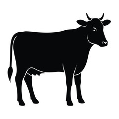 Aufkleber - A simple and clean black silhouette of a cow facing left isolated on a white background for easy use isolated on white background