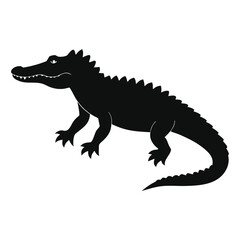 Poster - A striking black silhouette of a crocodile captured in a dynamic pose presented isolated on white background