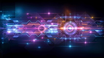 Poster - A futuristic abstract technology background with neon lights and glowing circuit lines