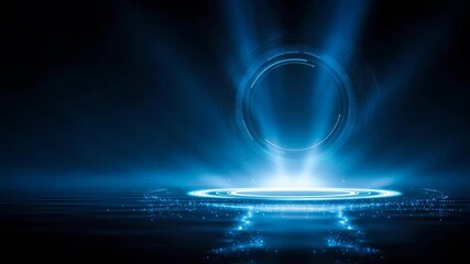 Poster - A futuristic and sleek abstract digital technology design featuring circular panels with glowing blue light beams