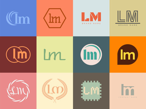 LM logo company template. Letter l and m logotype. Set different classic serif lettering and modern bold text with design elements. Initial font typography.