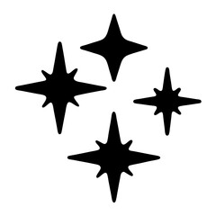 Poster - Four Black Stars Isolated on White Background Creating Abstract Celestial Pattern