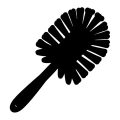 Poster - Silhouette of Cleaning Brush Icon Illustration, Black silhouette of a round cleaning brush with bristles and handle, ideal for icons, signs, or cleaning concept designs.
