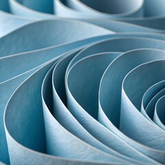 Poster - Abstract Arrangement of Blue Paper Shapes Creating a Flowing Wave-Like Pattern