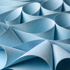 Poster - Abstract Arrangement of Blue Paper Shapes Creating a Flowing Wave-Like Pattern
