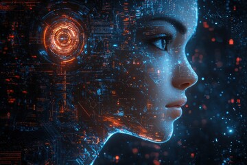 Poster - Futuristic Digital Illustration of AI Technology and Human Interaction