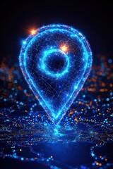 Poster - Abstract glowing map pin design with digital network connectivity