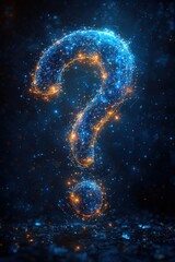 Poster - Glowing question mark composed of illuminated digital connections in a dark background