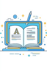 Poster - Colorful Illustration Featuring Open Book and Digital Interface for E-Learning Concept