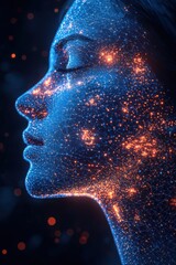 Poster - Abstract visualization of a human face with futuristic digital network overlay