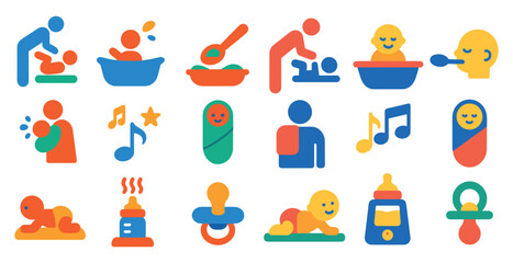 Poster - Collection of baby icons, including a baby bottle, a baby bath, a baby bottle, a baby bottle, a baby bottle, a baby bottle, a baby bottle, a baby bottle, a baby bottle, a baby bottle, a baby bottle