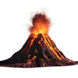 A powerful volcano erupts with molten lava and ash spewing into the air isolated on transparent background
