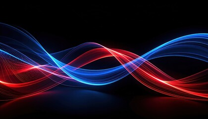 Aufkleber - Abstract Digital Wave Pattern With Red And Blue Glowing Lines Against Black Background