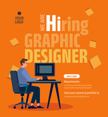 Wall Mural - We are Hiring Graphic Designers social media poster. Vector illustration
