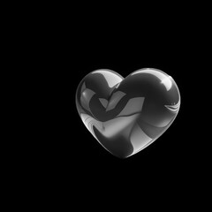 Poster - Close up of a glossy red heart shaped object with swirling white and pink patterns against a stark black background symbolizing love and passion