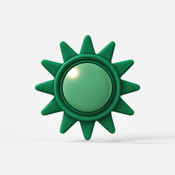 Green 3D Rendered Starburst Sun Icon on White Background