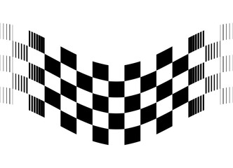 Fototapete - Abstract curved finish flag black on white background with smooth transition on the edges. Modern vector design element from squares. Sport Vector background. Halftone, Racing