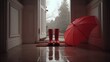© Jojo* - Red rain boots and umbrella in a hallway.