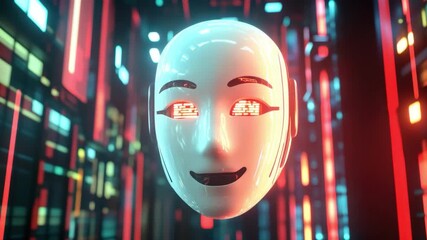 Poster - Futuristic Digital Face with Smooth Features in Neon Environment Ideal for Technology and Innovation Themes 4k video footage