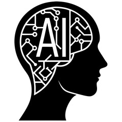 Poster - Artificial intelligence concept represented by the letters ai inside a human head silhouette with circuit board patterns
