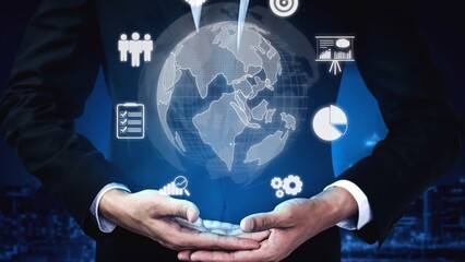 Poster - Global marketing and finance strategy, worldwide business expansion, international finance planning, cross-border marketing, and digital marketing tools for global business success. Muxer