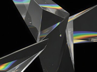 Poster - Abstract Geometric Glass Prisms with Rainbow Reflections on Black Background