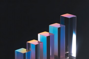 Poster - Abstract Iridescent Glass Blocks Ascending Graph Chart